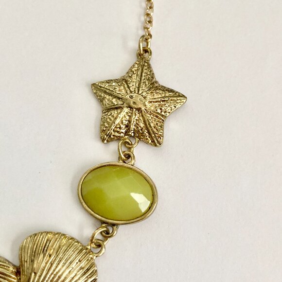 Gold Sea Shell Starfish Bib Necklace Plated Sea Life Island Nautical Beach 20" - Picture 10 of 13